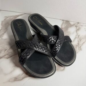 Cole Haan Black Woven Slide Sandals